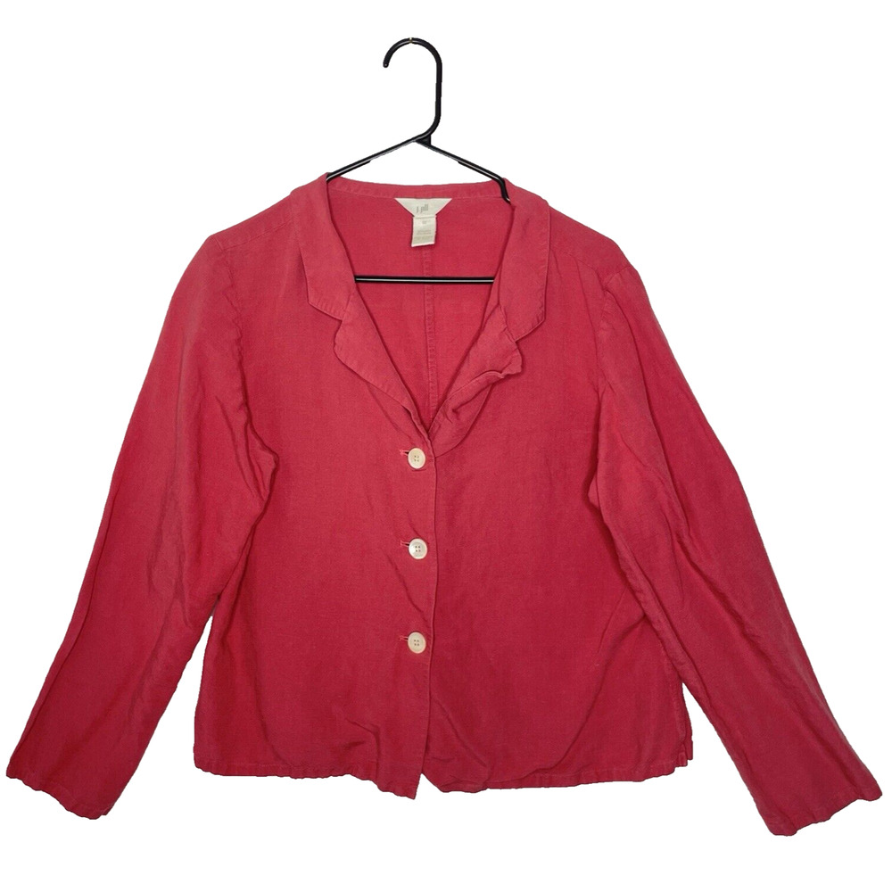 J. Jill Linen Blend Button Top Pink 12‎ Coastal Grandma Cottagecore Minimalist